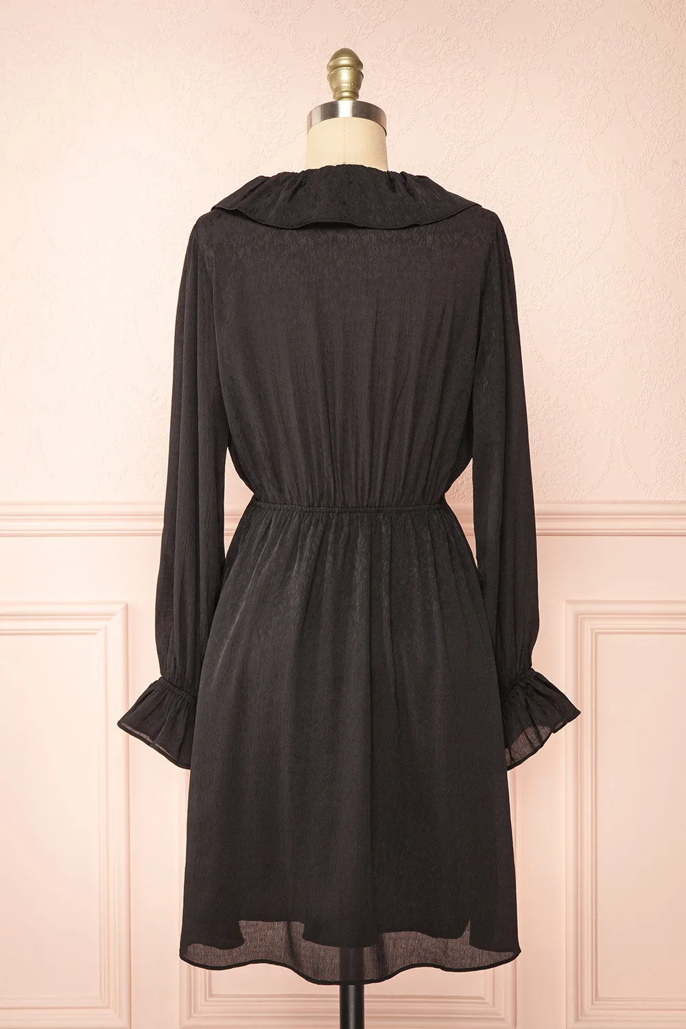 Dana Black | Short Dress w/ Ruffled Neckline