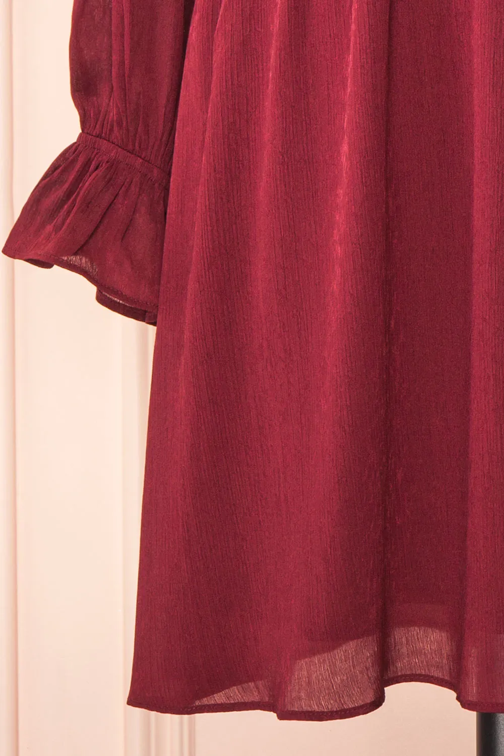 Dana Burgundy | Short Dress w/ Ruffled Neckline