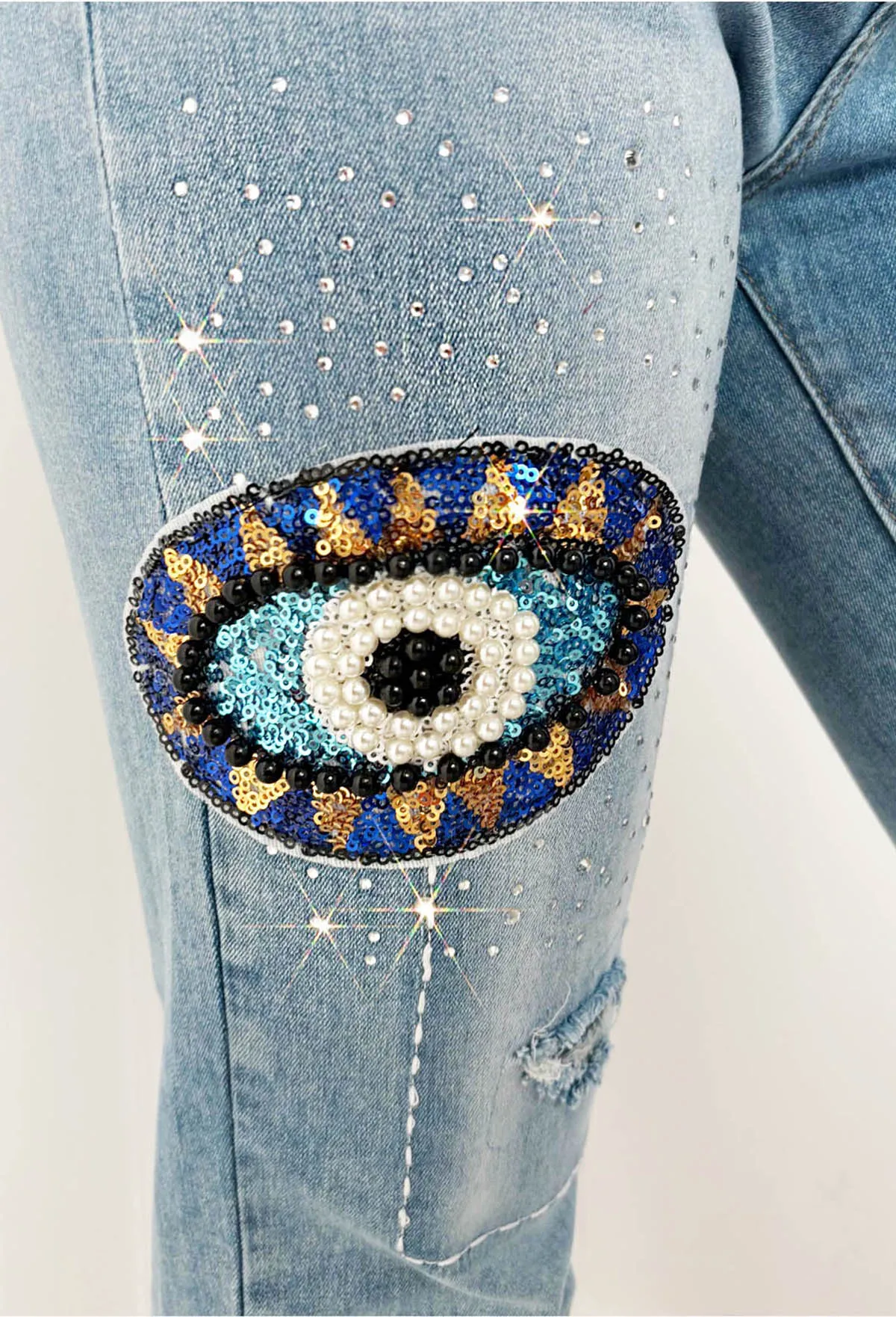 Denim Heart Mid Blue Heart Sequin Graffiti Jeans