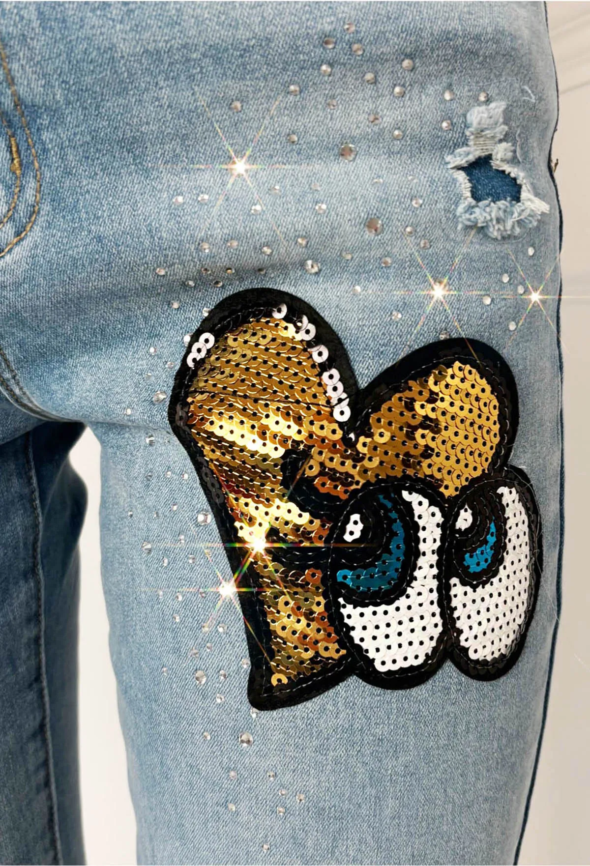 Denim Heart Mid Blue Heart Sequin Graffiti Jeans