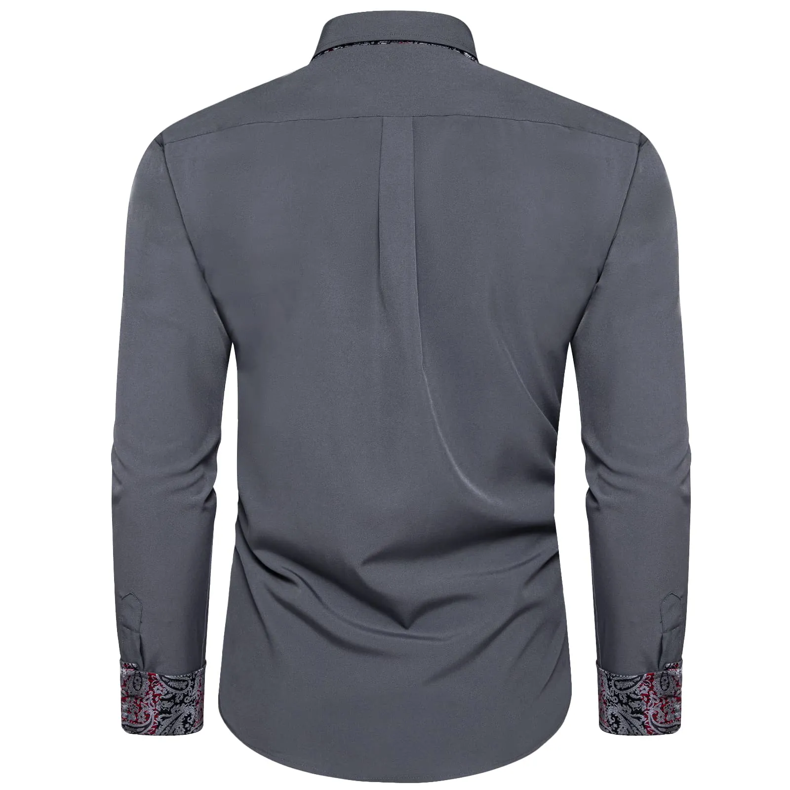 DiBanGu Mens Dress Shirt Solid Slate Gray Splicing Silk Long Sleeve Shirt