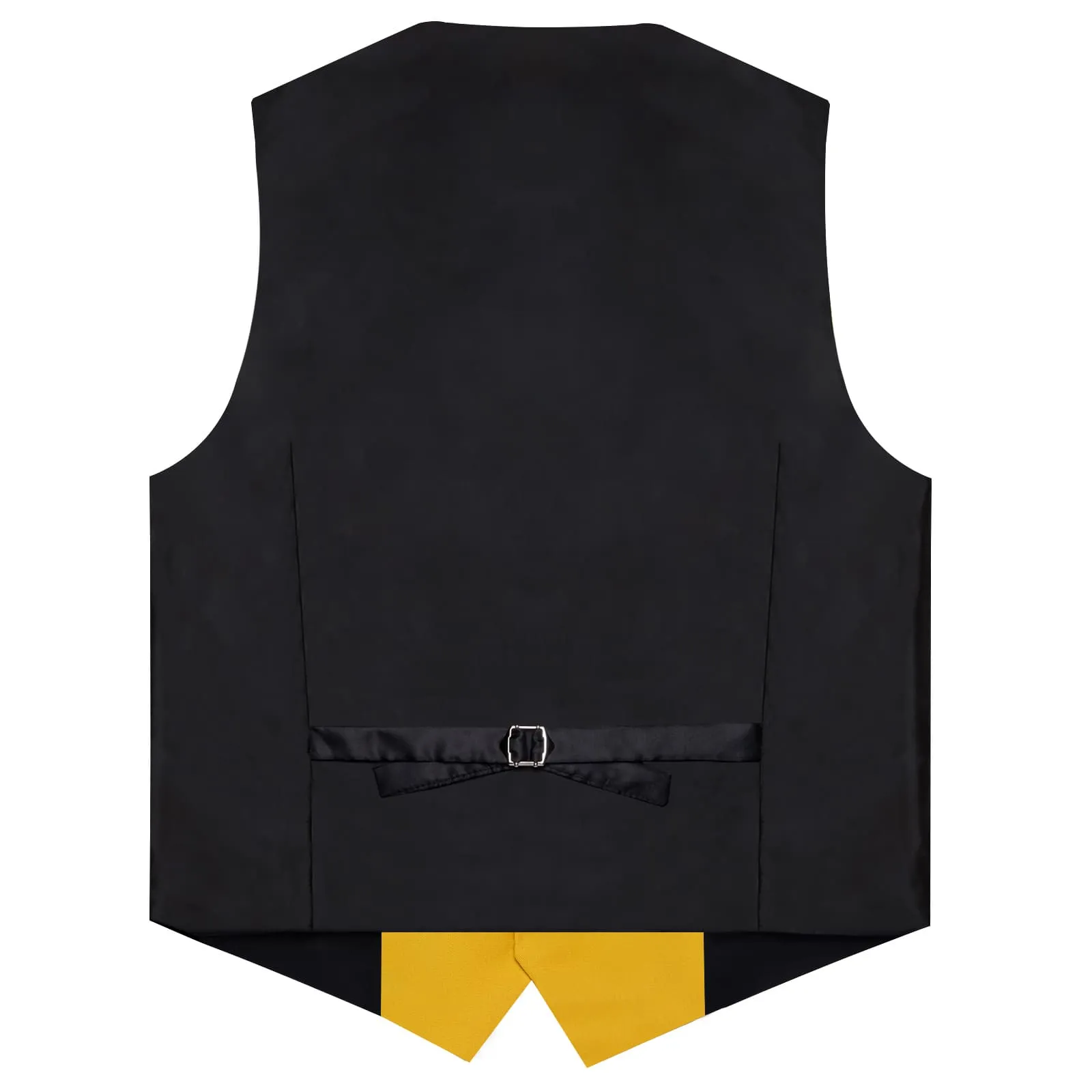 DiBanGu Mens Vest Saffron Yellow Solid V Neck Business Waistcoat Silk Dress Button Vest