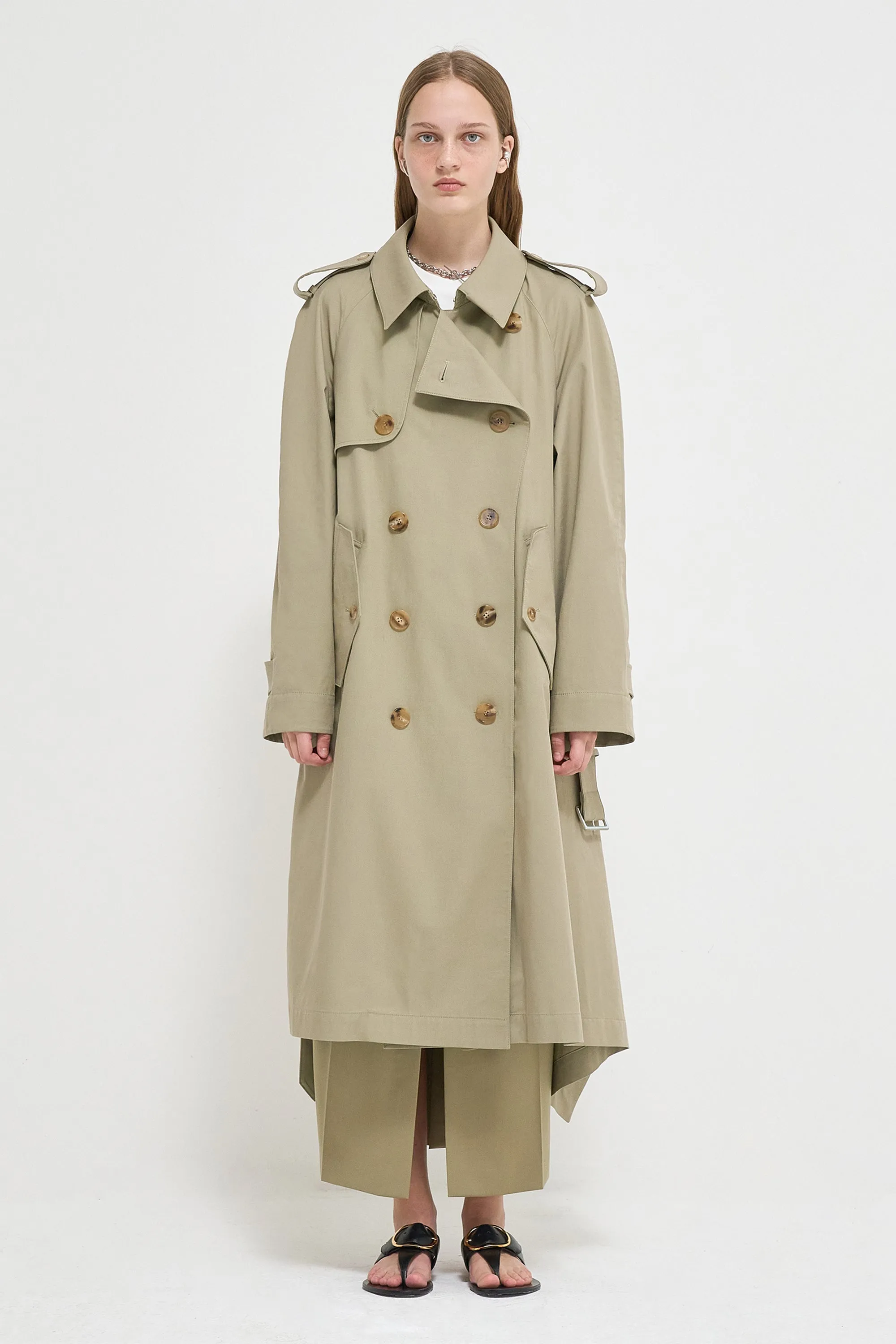 Double-breasted handkerchief hem trench coat