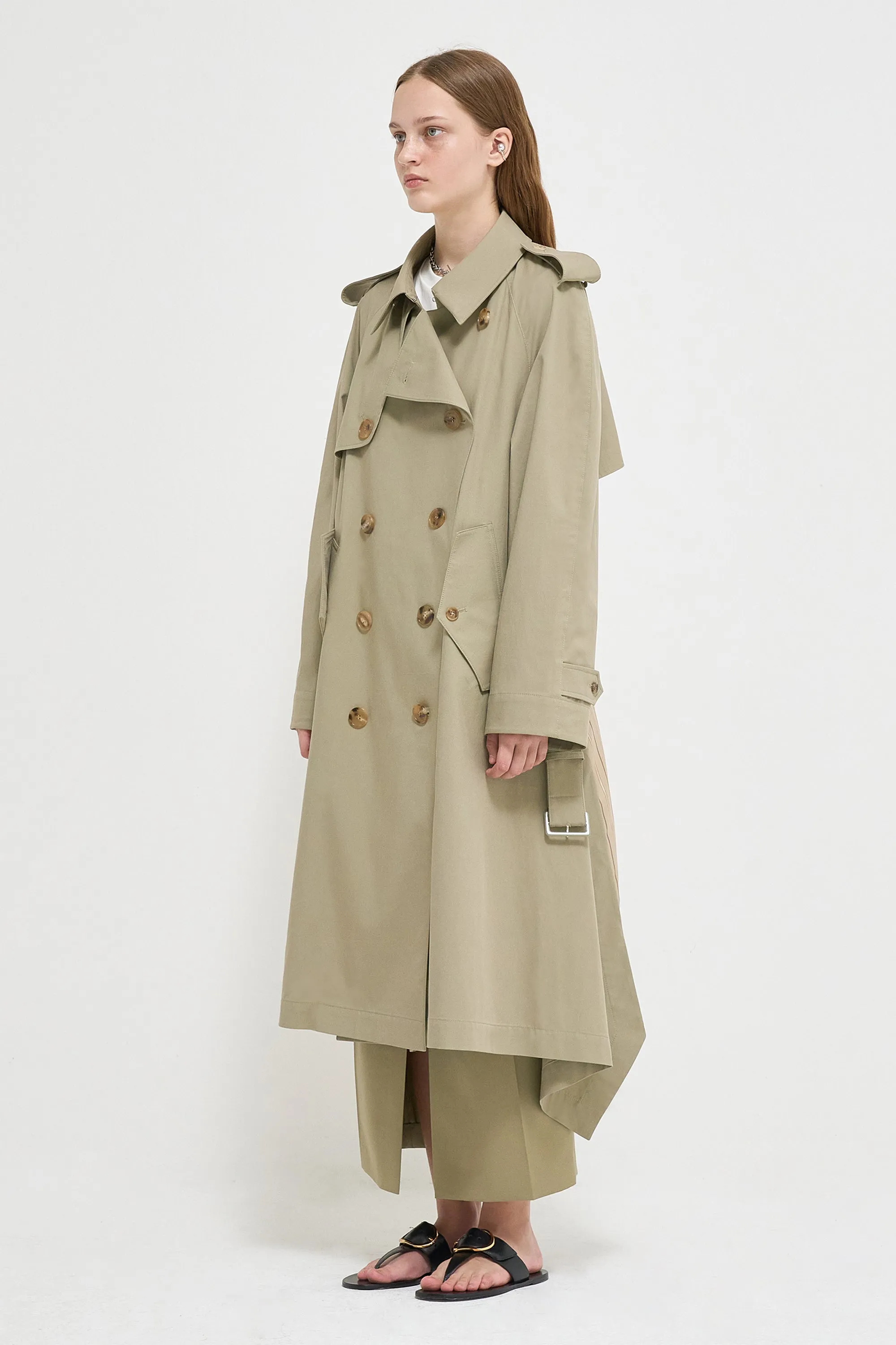 Double-breasted handkerchief hem trench coat