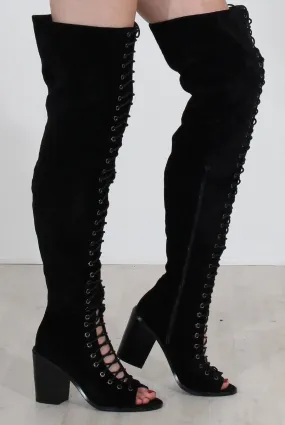 Elita Black Lace Up Over The Knee Boots