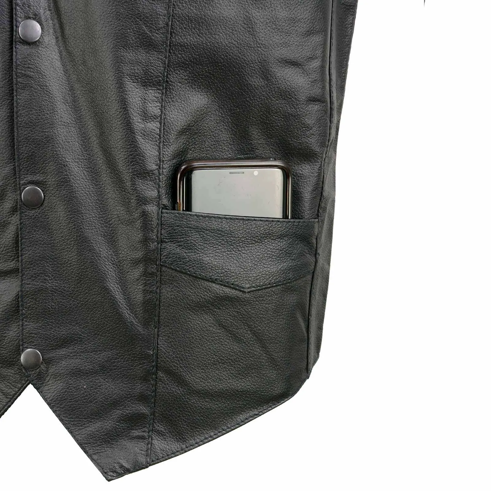 Event Leather EL1310GO Classic Snap Button Black Motorcycle Leather Vest for Men - Riding Club Adult Motorcycle Vests