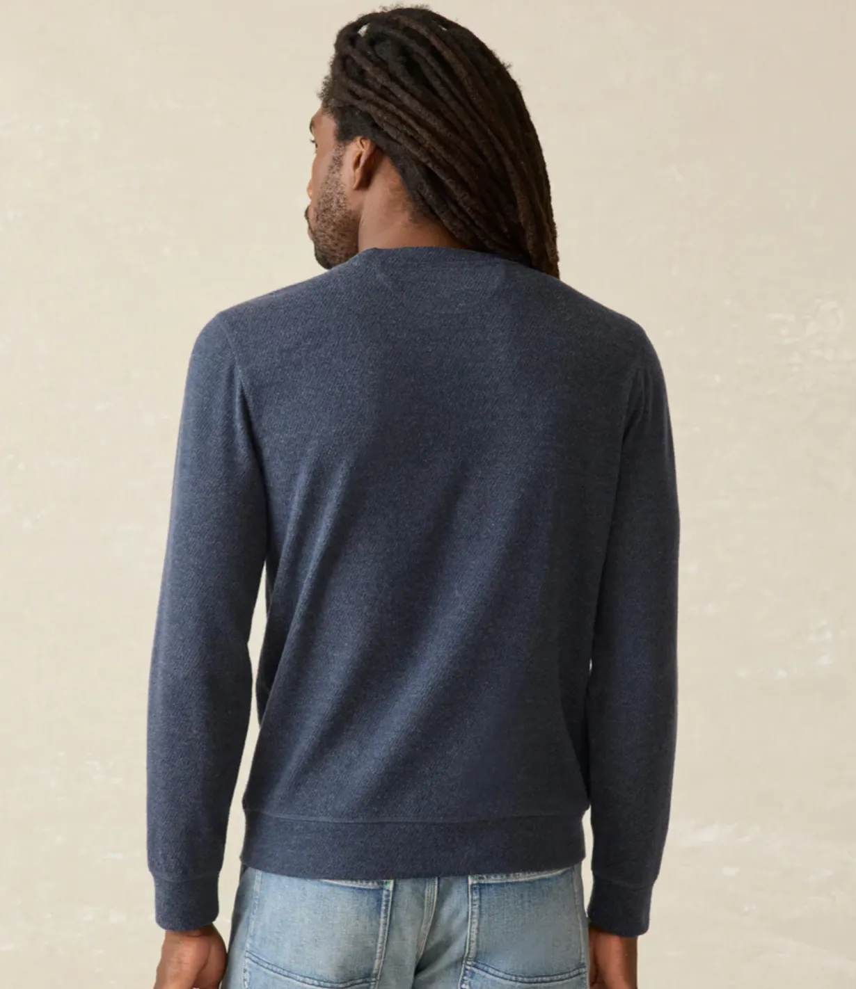 Faherty Legend Stripe Sweater Crew Navy