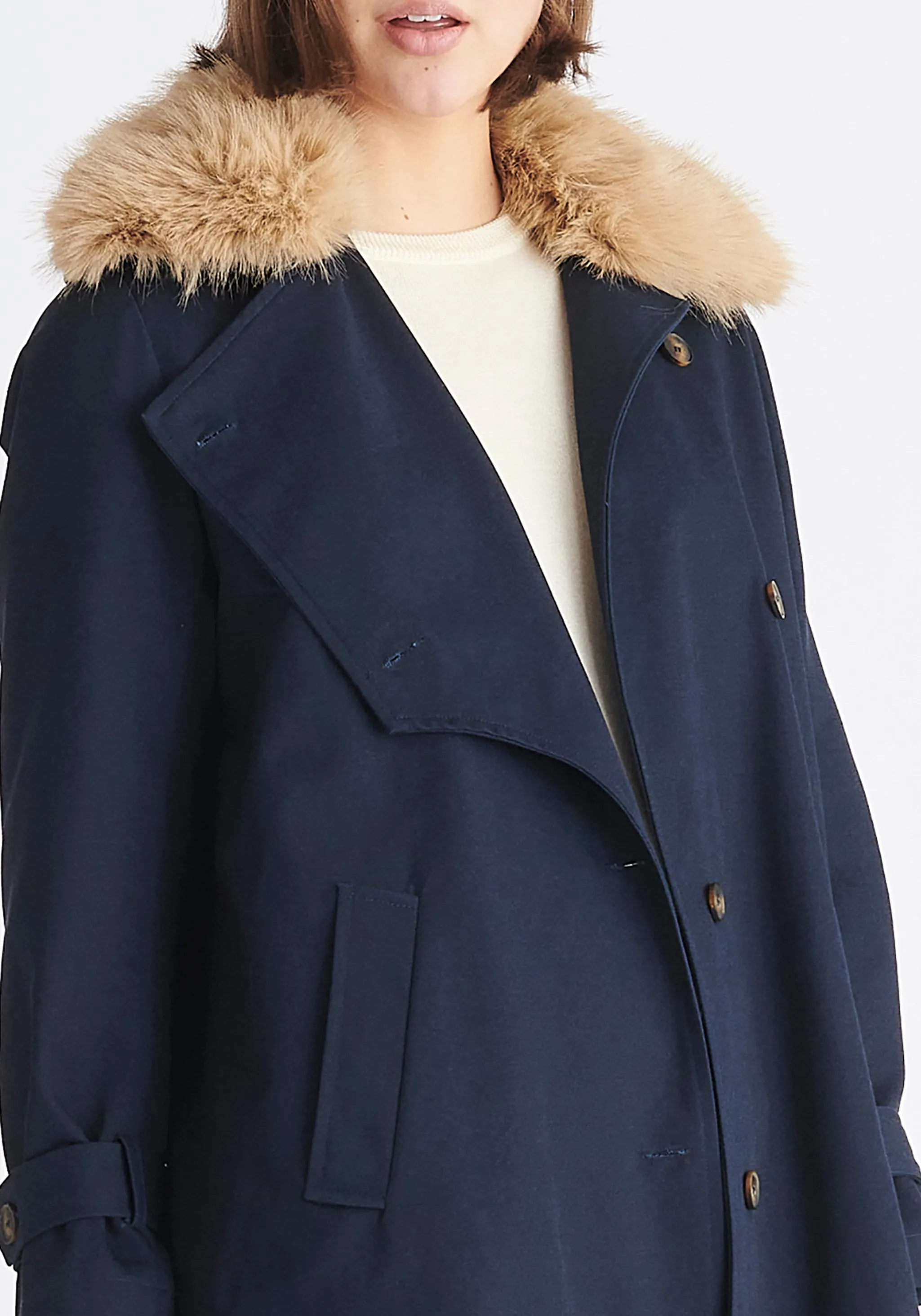 Faux Fur Collar Coat