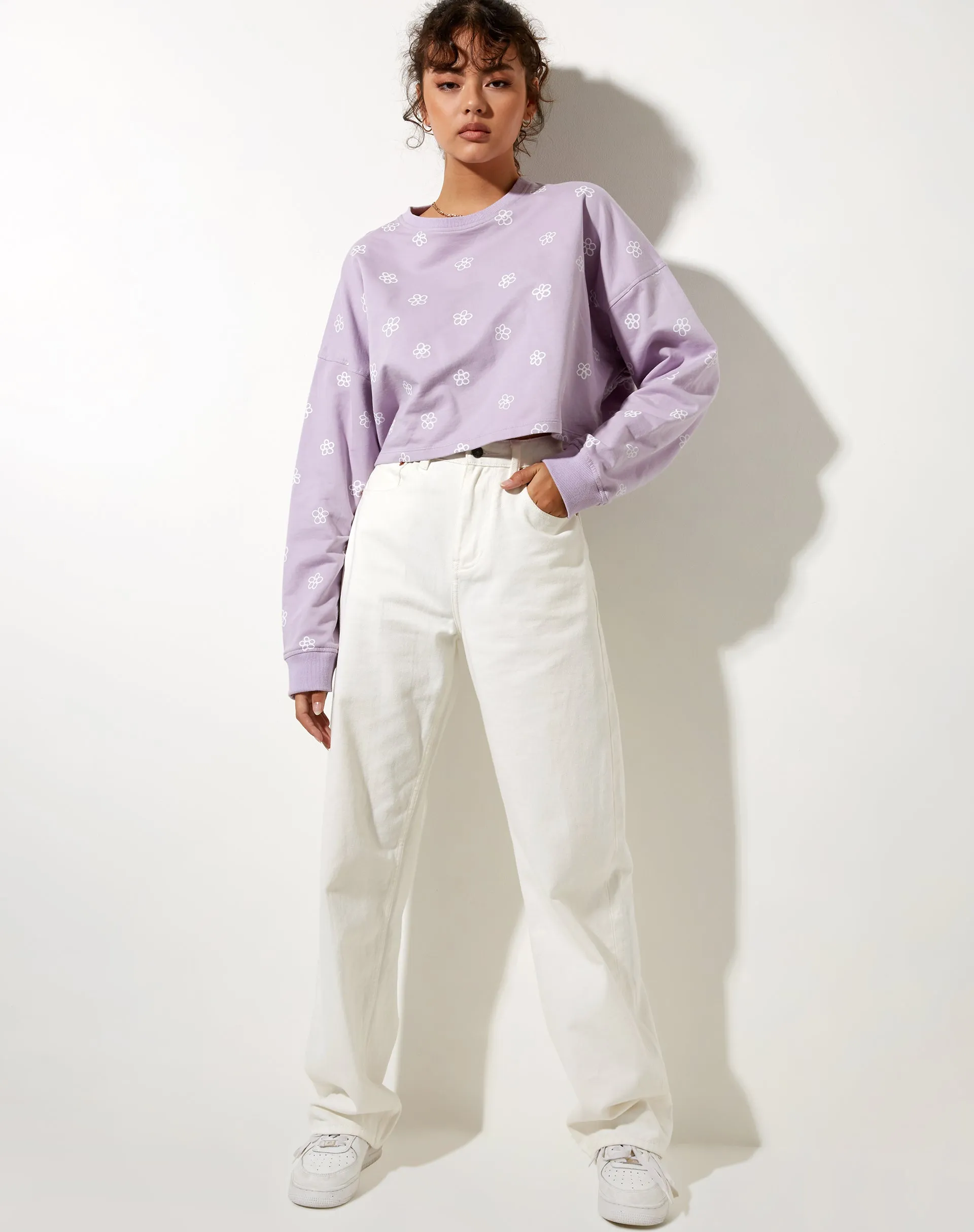 Fawly Crop Top in Small Graffiti Flower Lilac