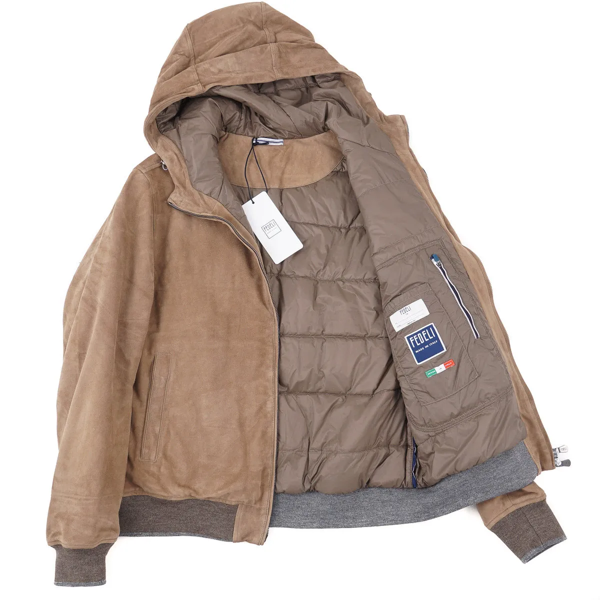 Fedeli Down-Filled Suede Short Parka