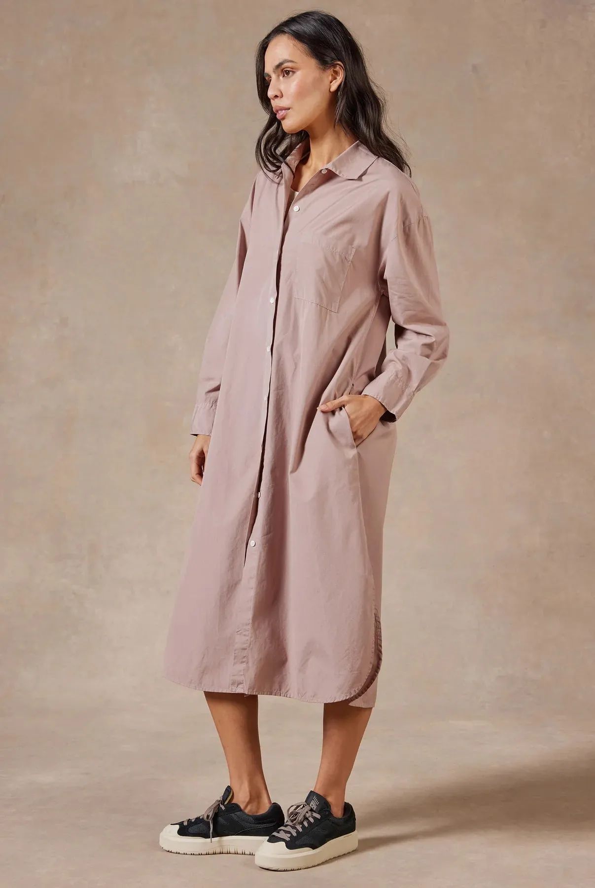 Frankie LS Poplin Dress in Rose Tan