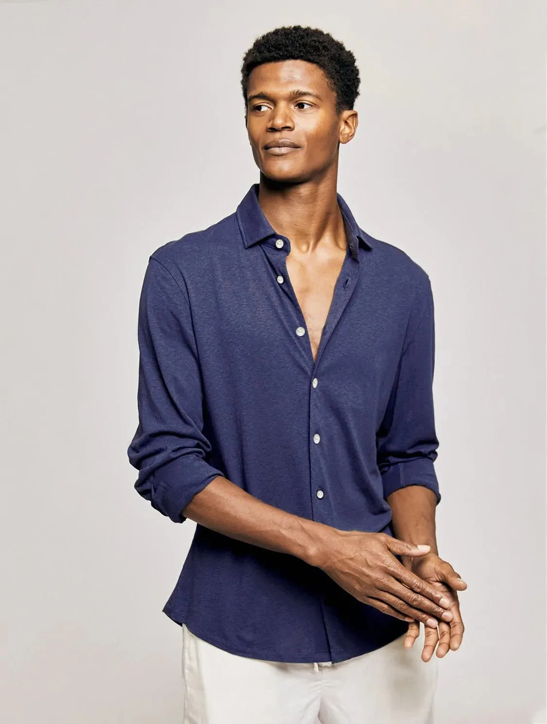 FRESCOBOL CARIOCA Marcio Linen Blend Shirt NAVY