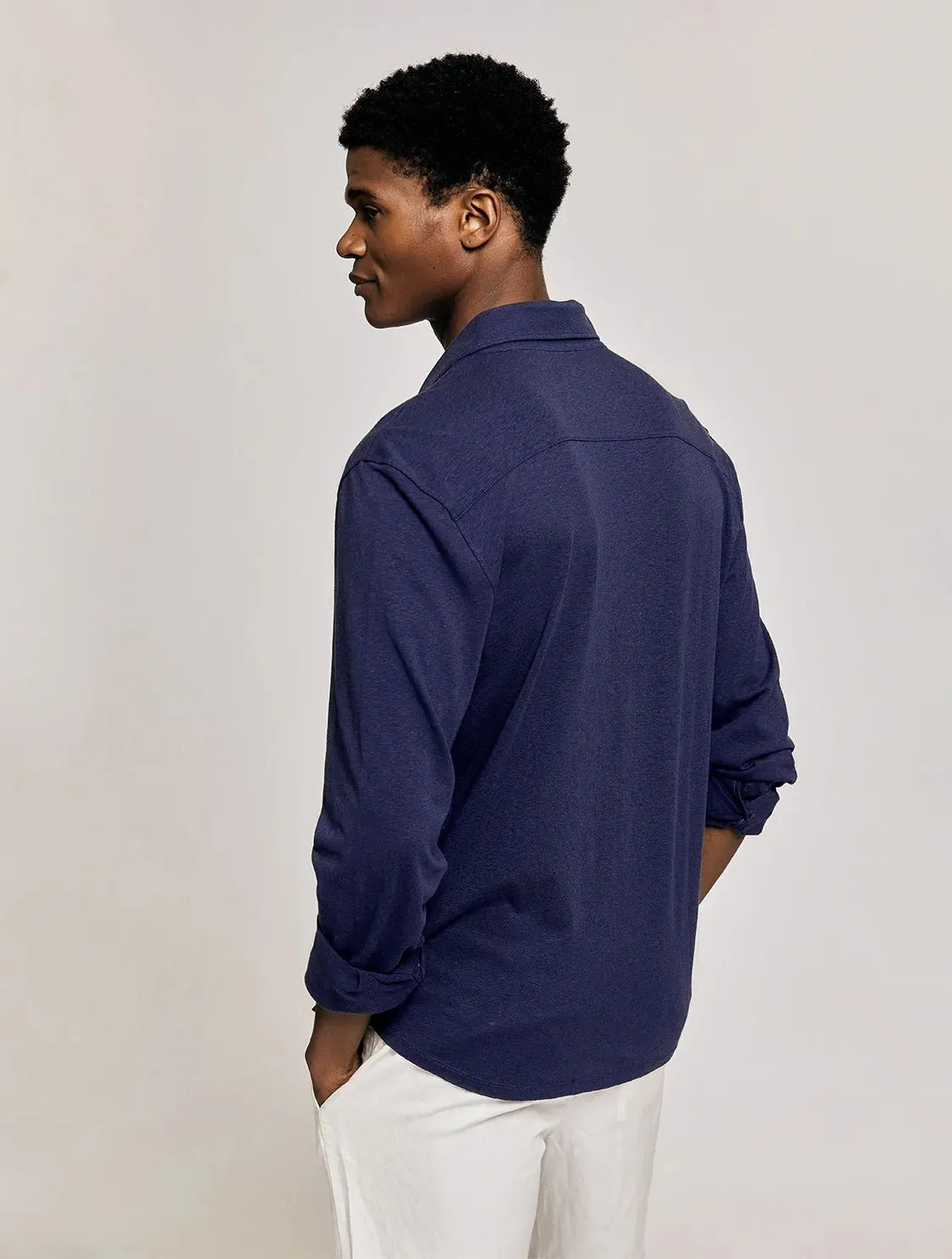 FRESCOBOL CARIOCA Marcio Linen Blend Shirt NAVY