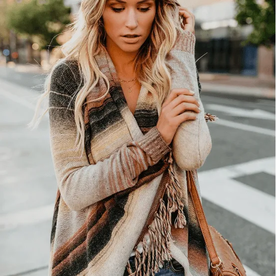 Fringed Sweater Sweater Shawl Coat