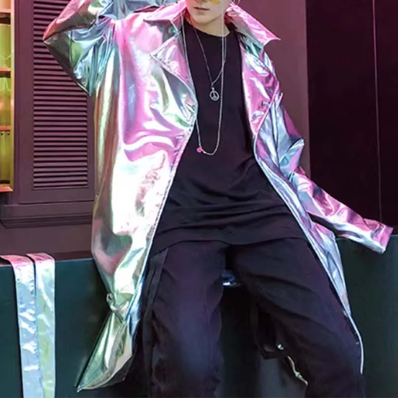 Glossy Reflective Stage Performance Trench Coat