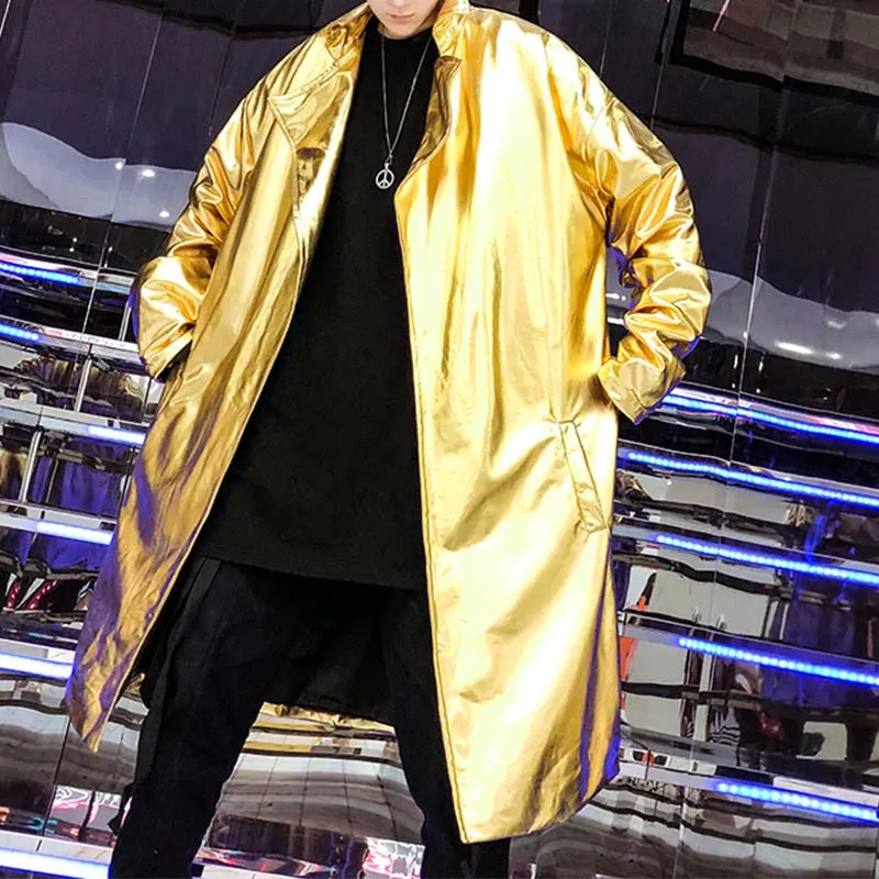 Glossy Reflective Stage Performance Trench Coat