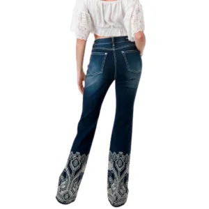 GRACE WOMEN'S AZTEC PRINT STUDDED JEANS - HB61799