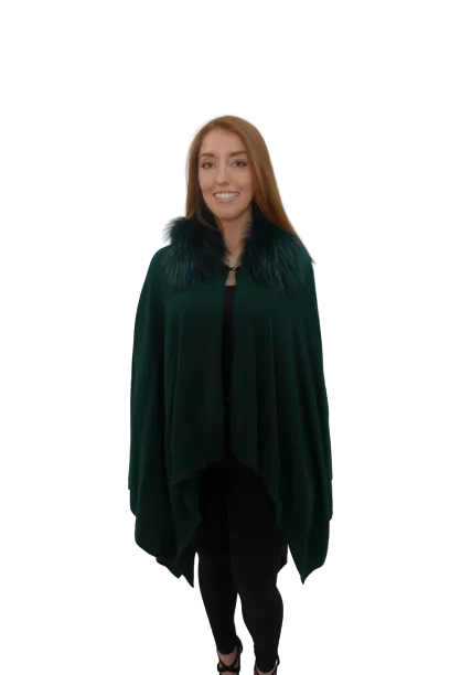 Green wool Cape with Dyed Green Fox Collar