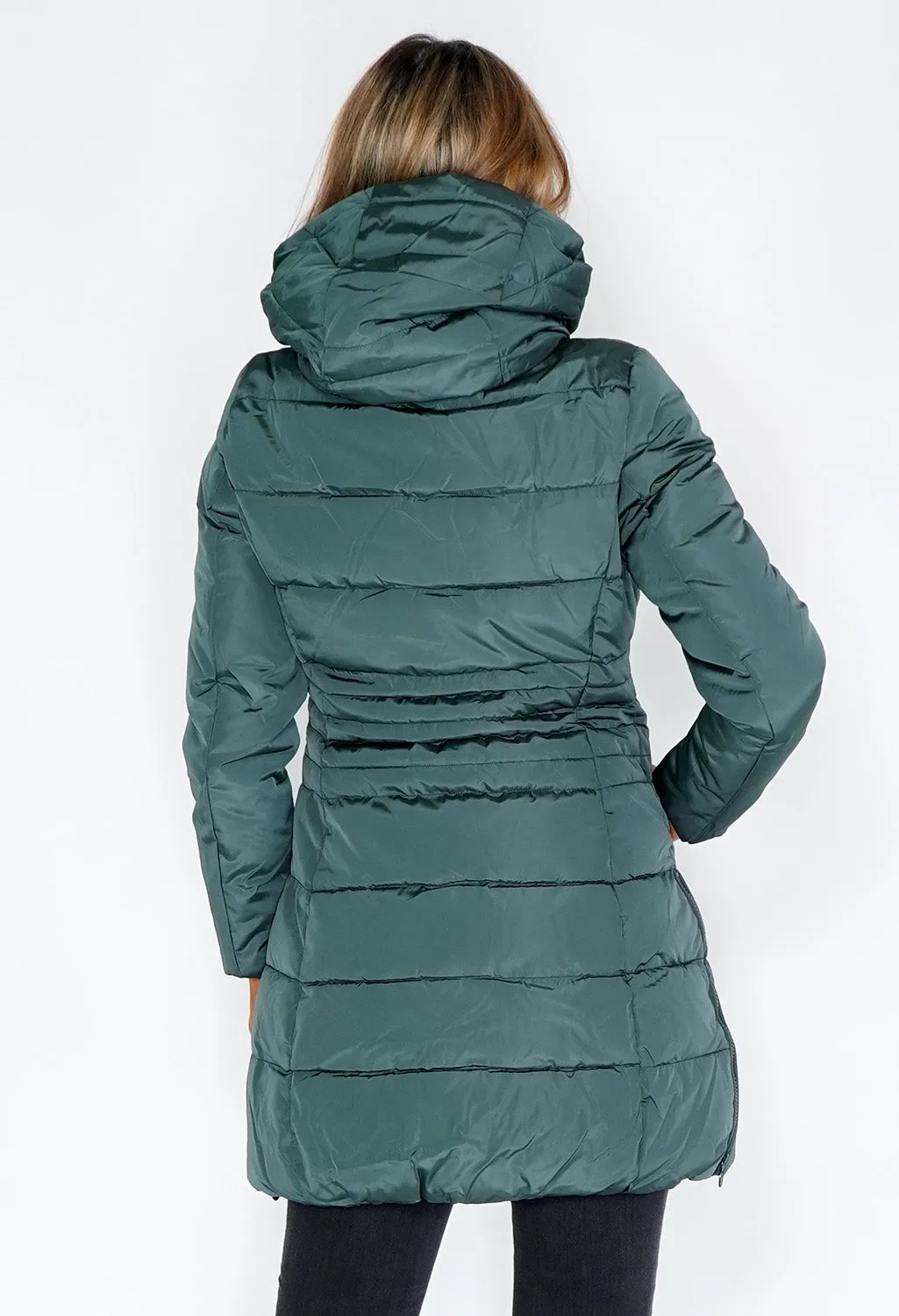 Green Zip Up Parka with Fur Lined Hood