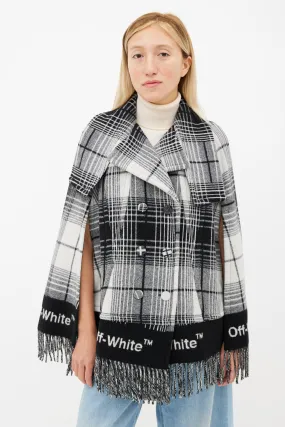 Grey & White Plaid Fringe Cape