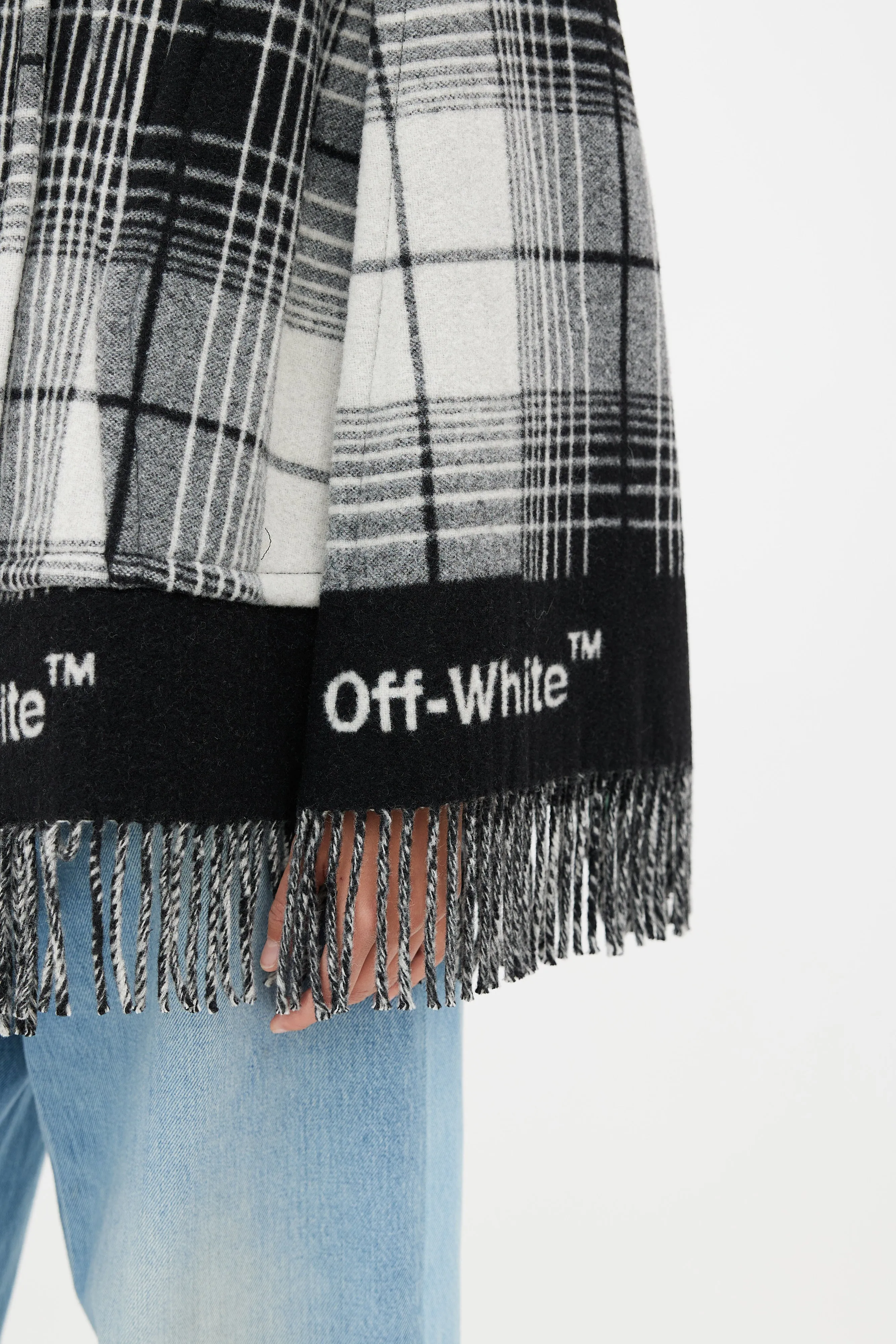 Grey & White Plaid Fringe Cape
