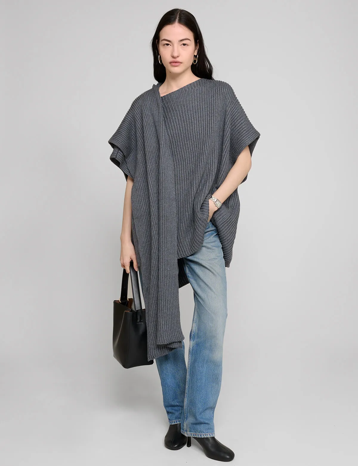 Grey Knit Cape Top