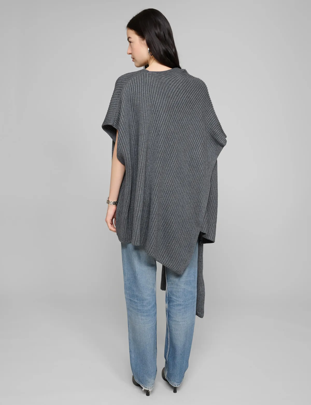 Grey Knit Cape Top