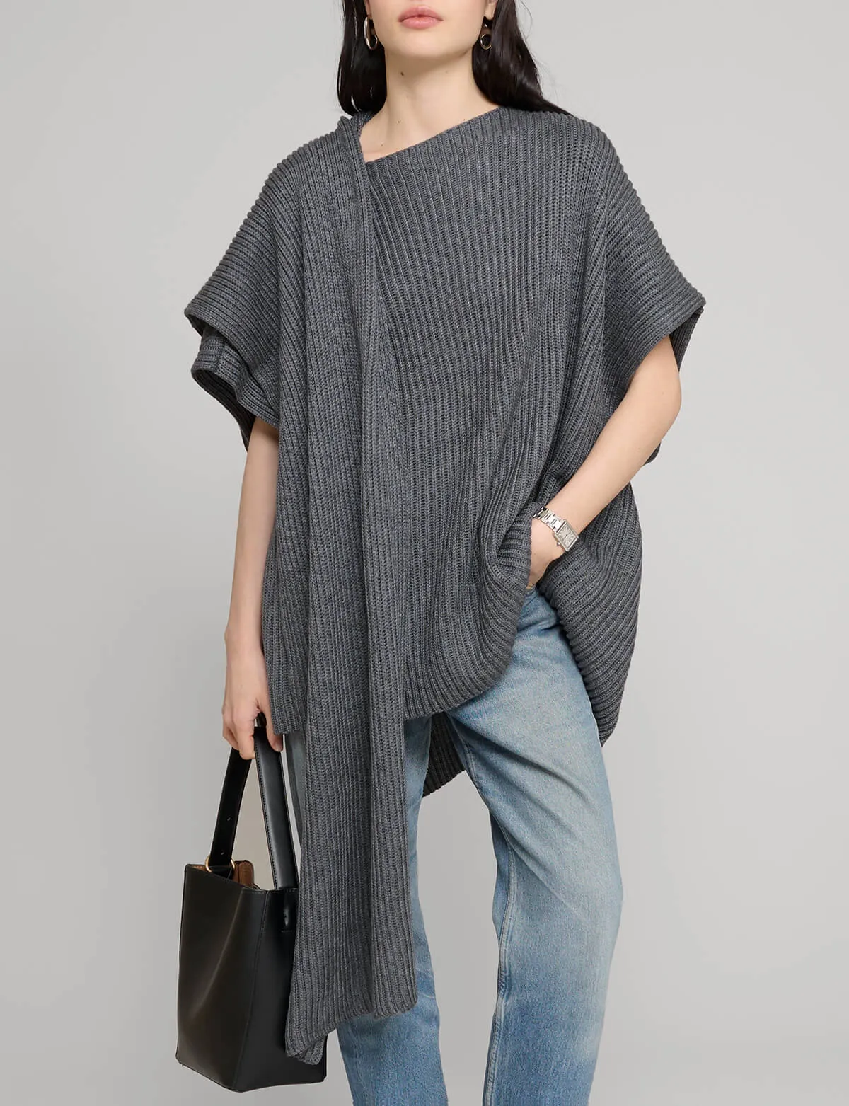 Grey Knit Cape Top