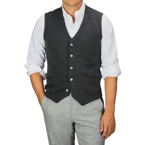 Grey Melange Knitted Merino Wool Waistcoat