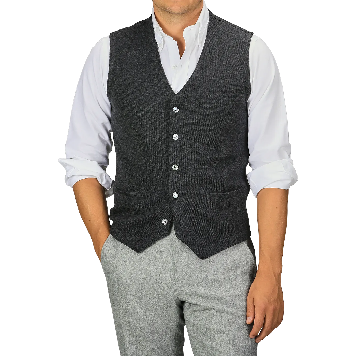 Grey Melange Knitted Merino Wool Waistcoat