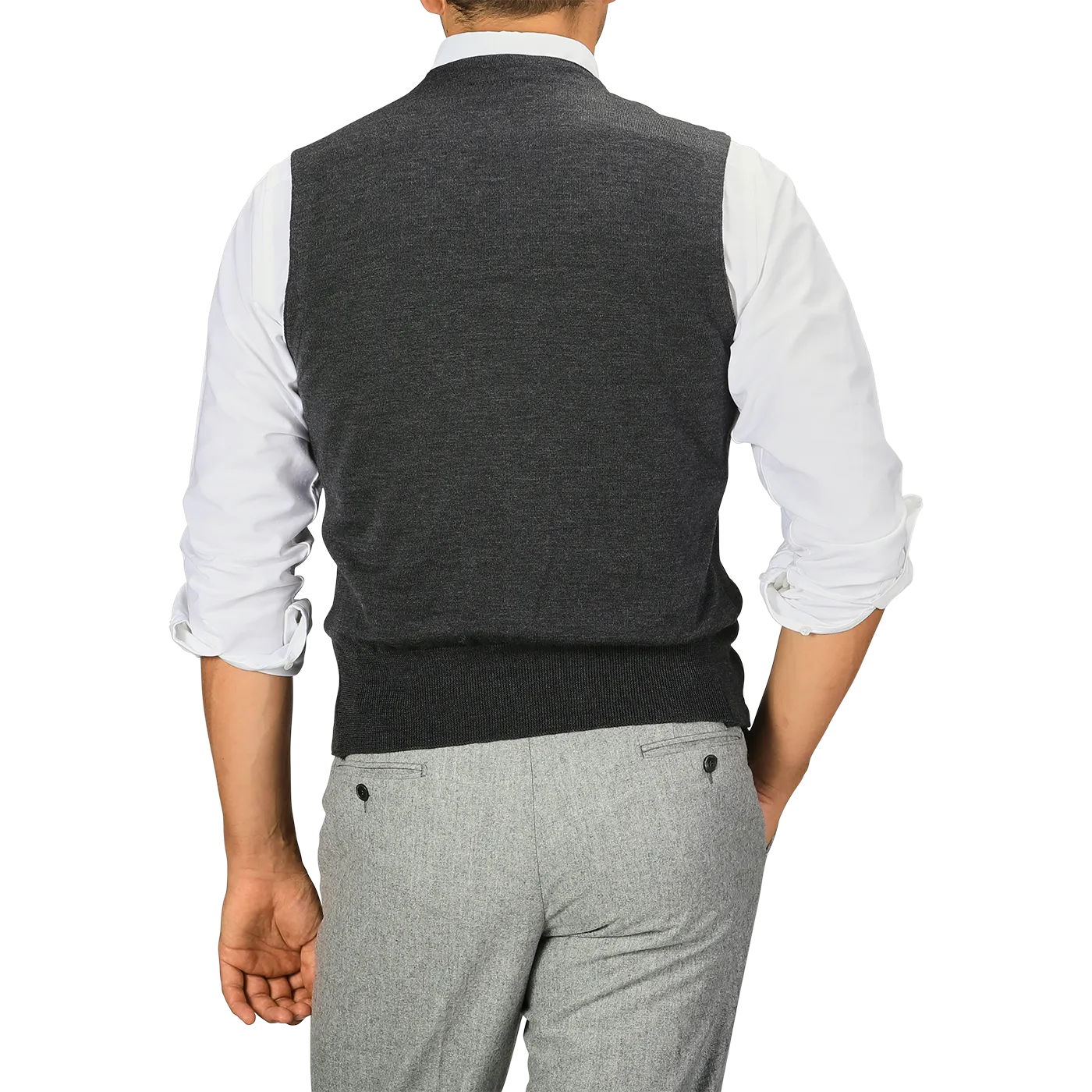 Grey Melange Knitted Merino Wool Waistcoat