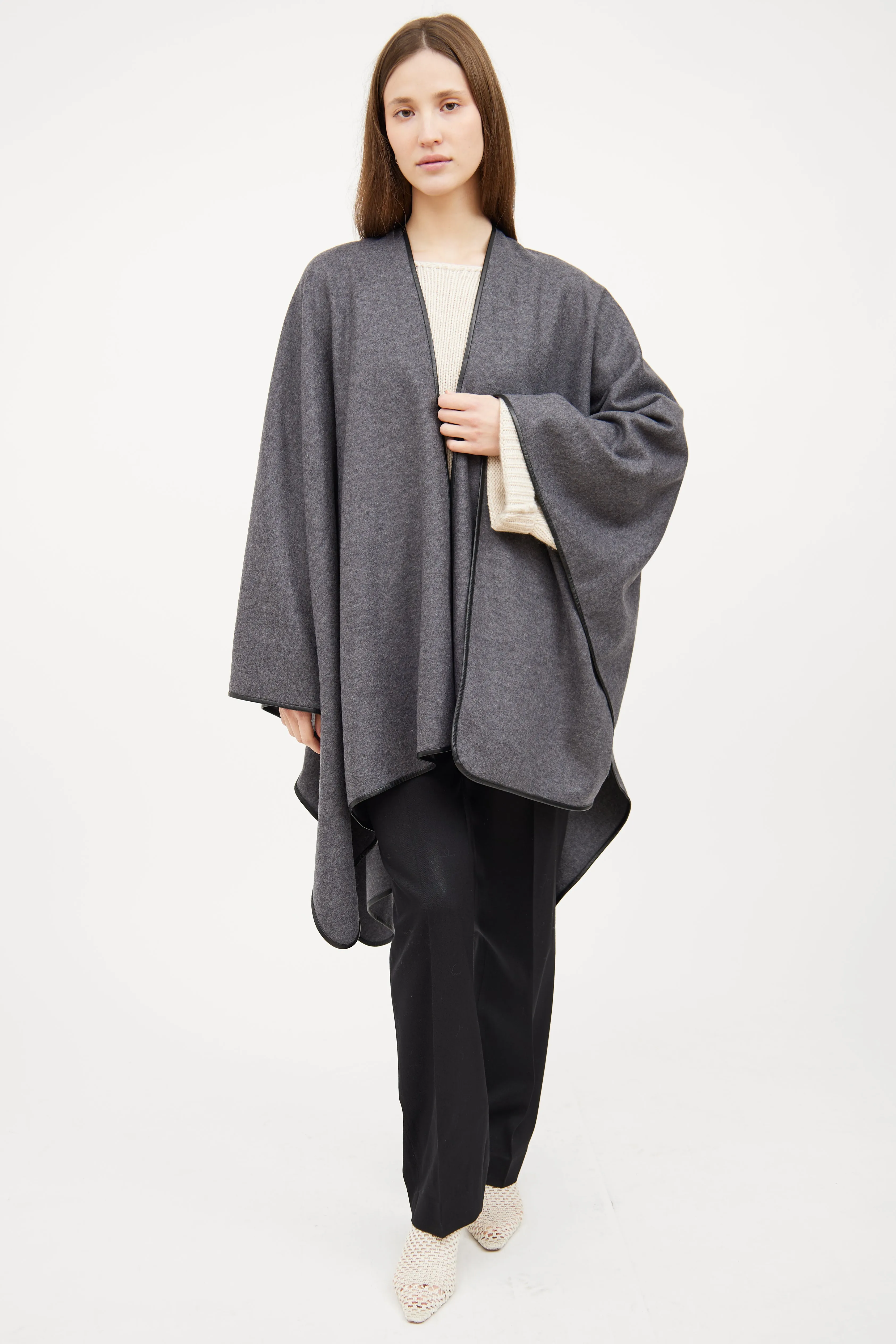 Grey Wool & Leather Cape