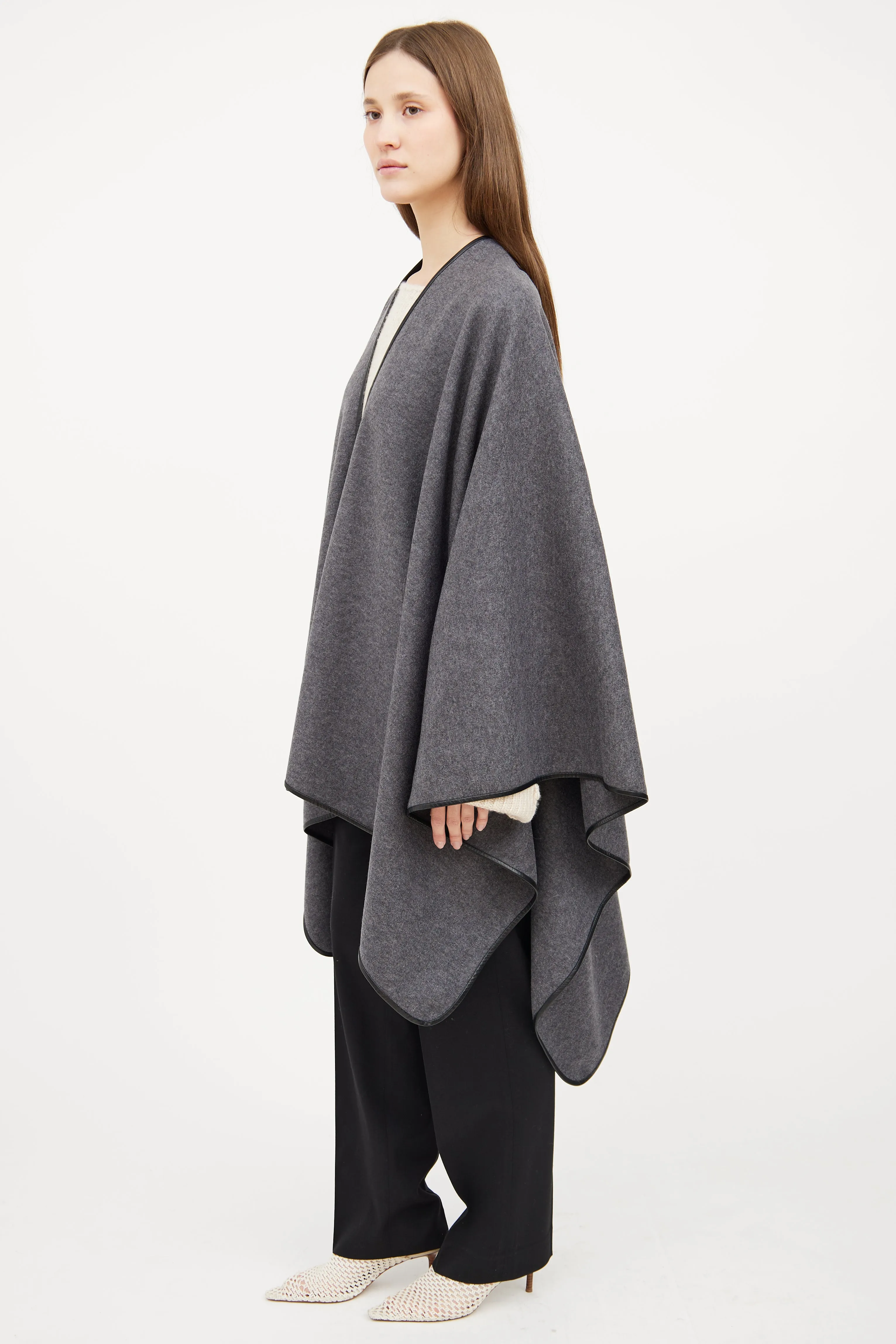 Grey Wool & Leather Cape