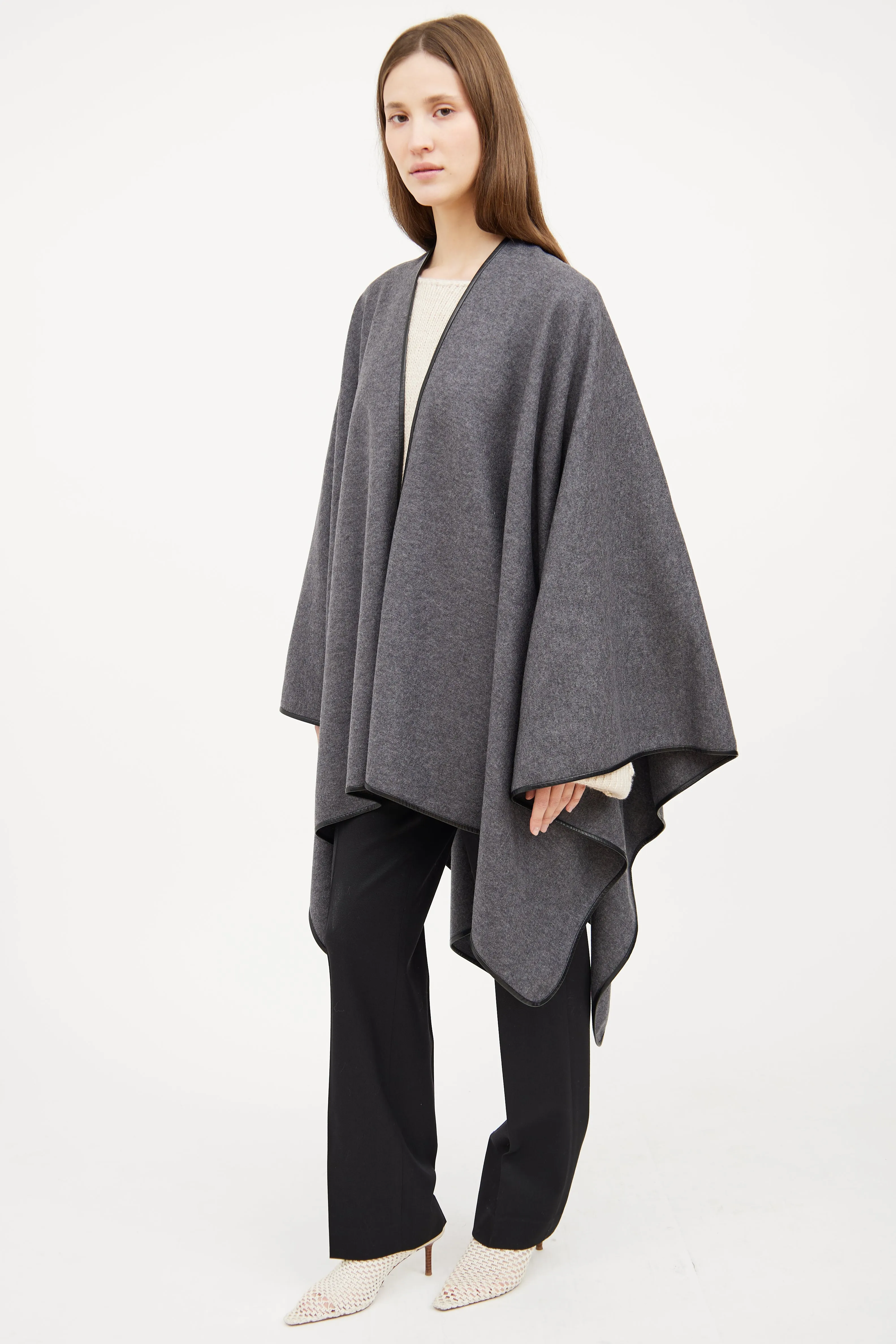 Grey Wool & Leather Cape