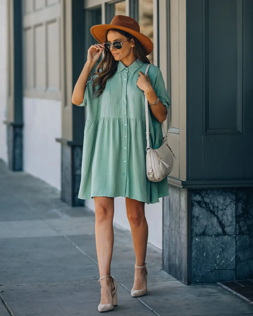 Hails Linen Blend Button Down Shirt Dress - Sage