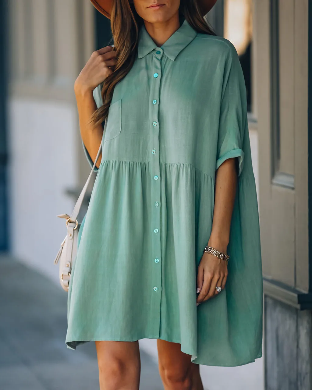 Hails Linen Blend Button Down Shirt Dress - Sage