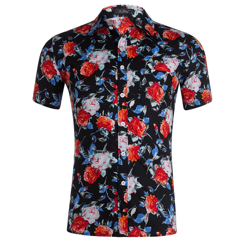 Hawaiian Flower Casual Poplin Shirt Button Down