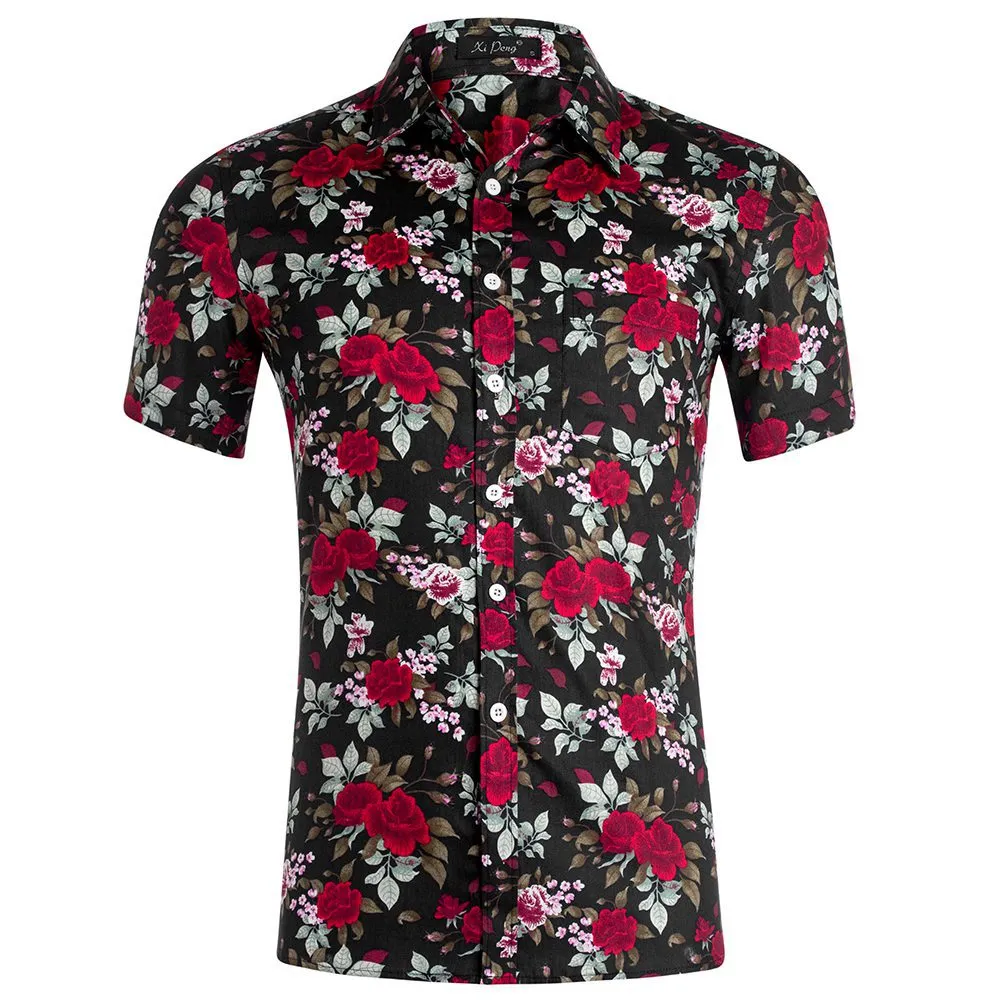 Hawaiian Flower Casual Poplin Shirt Button Down