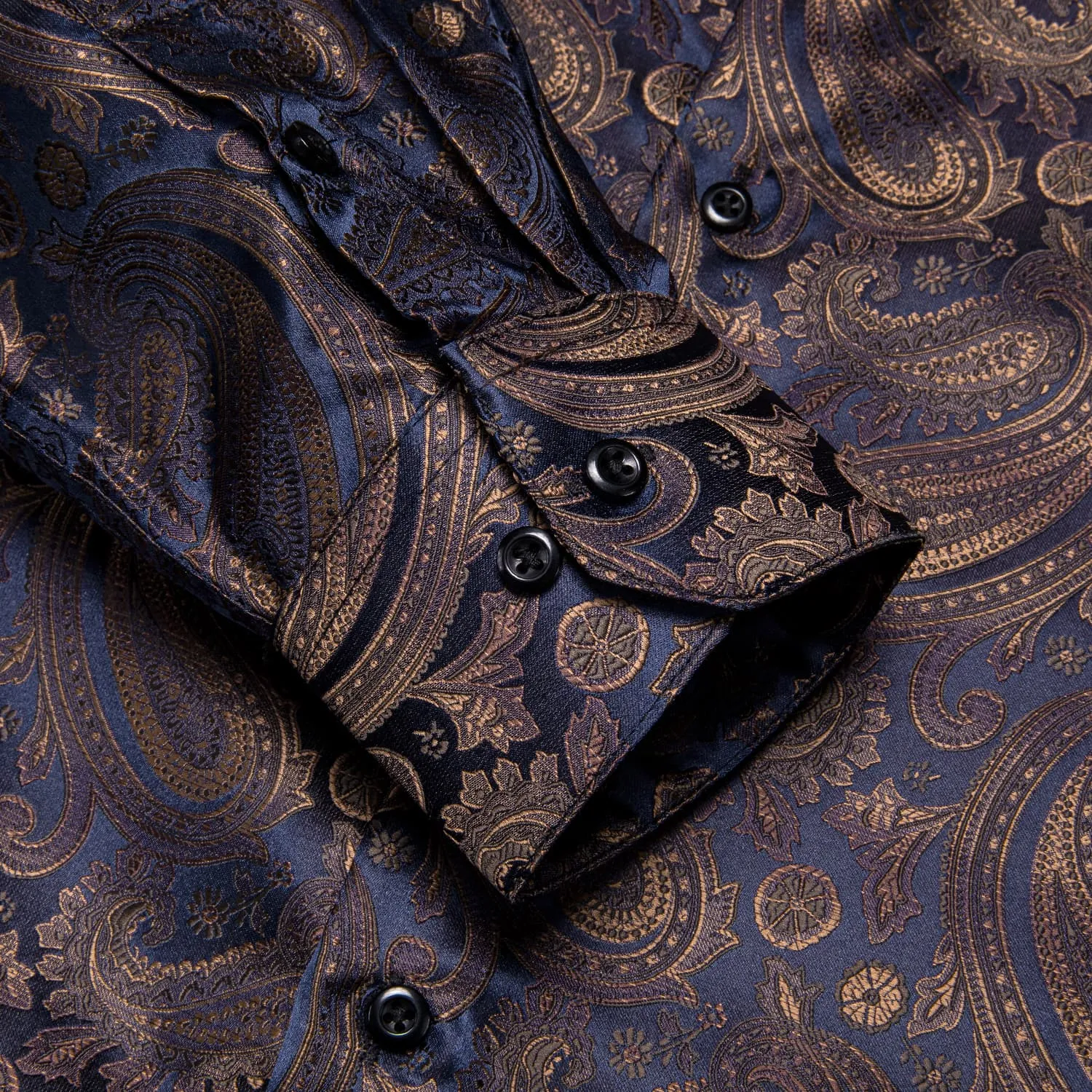 Hi-Tie Paisley Shirt Navy Blue Tan Jacquard Mens Button Down Shirt