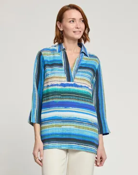 HINSON WU - VICKY 3/4 SLEEVE TENCEL TEXTURED STRIPE PRINT TOP