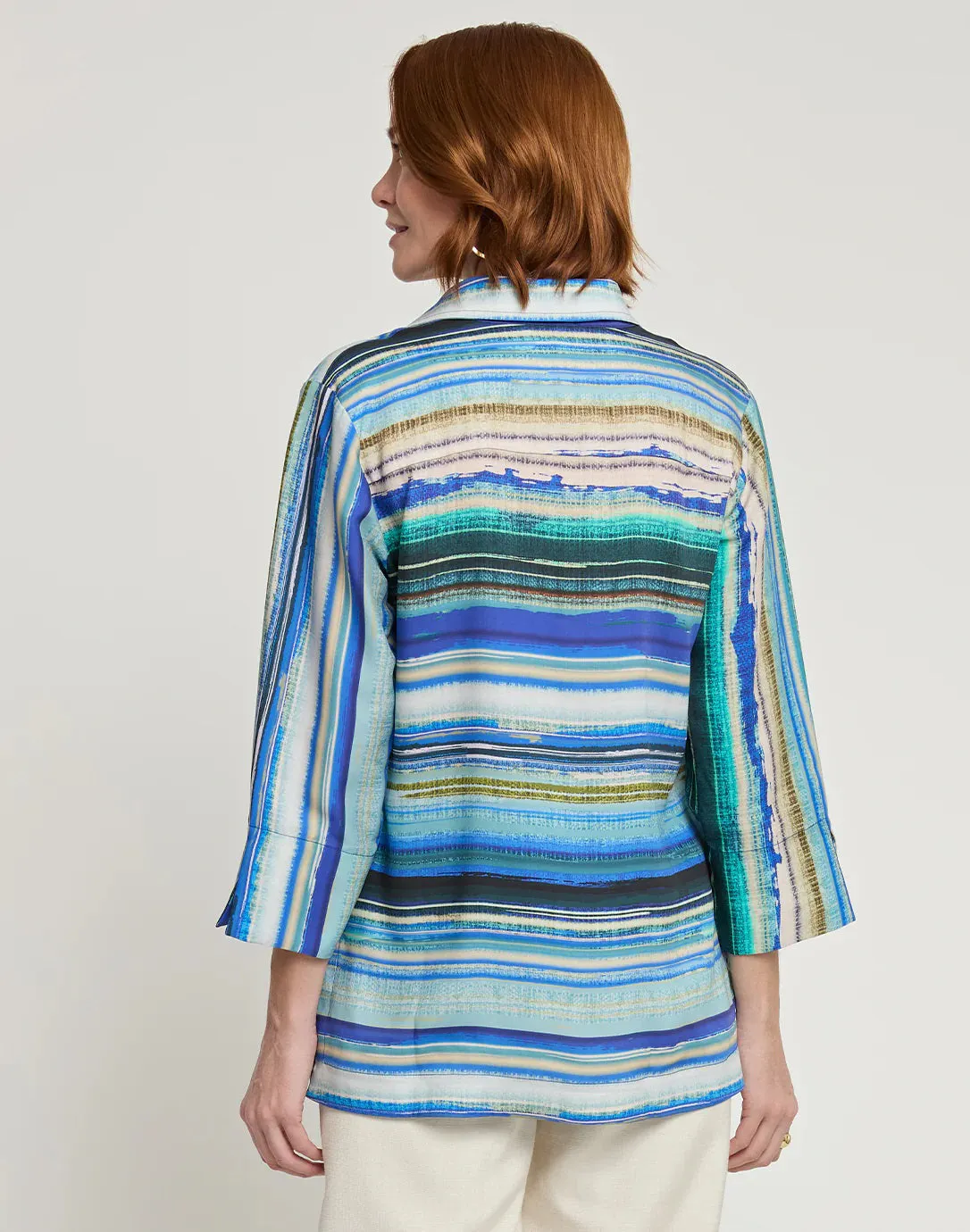 HINSON WU - VICKY 3/4 SLEEVE TENCEL TEXTURED STRIPE PRINT TOP