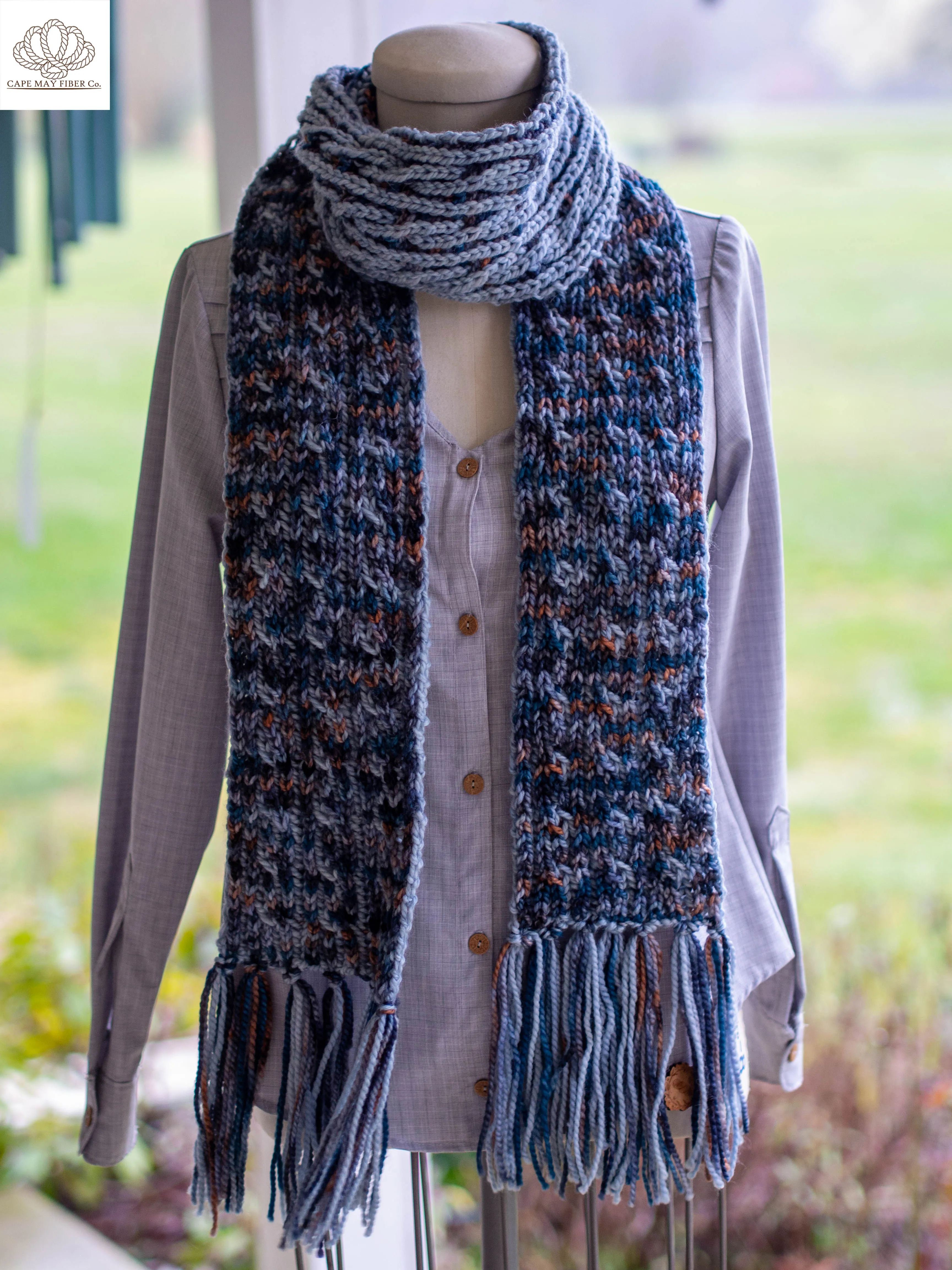 Hook Line Sinker Brioche Scarf Aran Weight Knitting Pattern