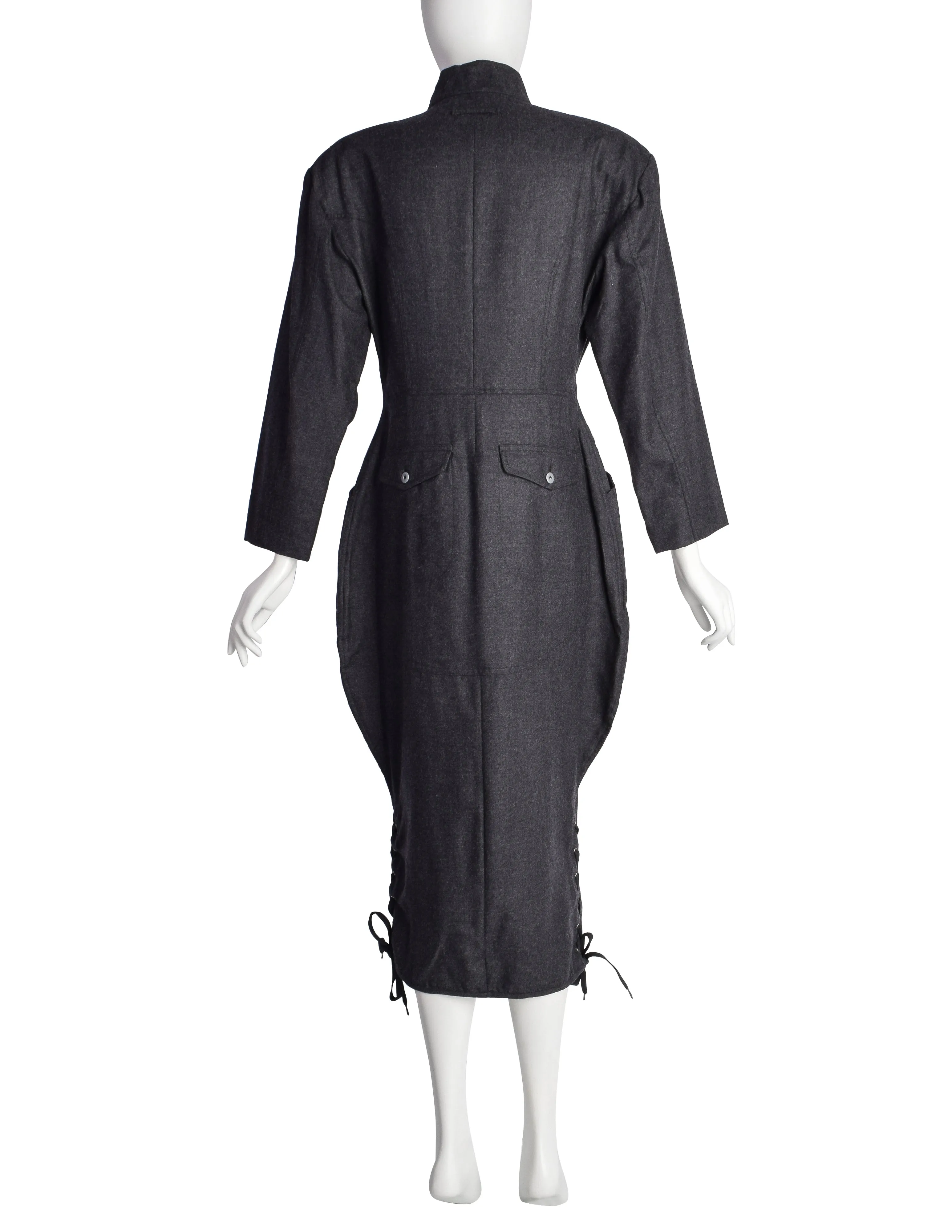 Jean Paul Gaultier Vintage AW 1984 Charcoal Grey Wool Dress and Cape Ensemble Set