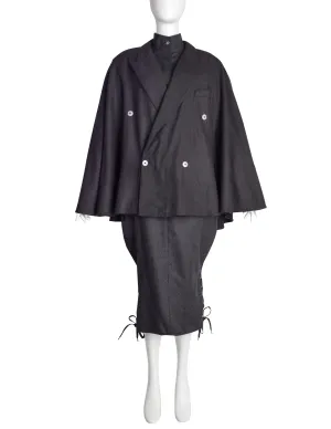 Jean Paul Gaultier Vintage AW 1984 Charcoal Grey Wool Dress and Cape Ensemble Set