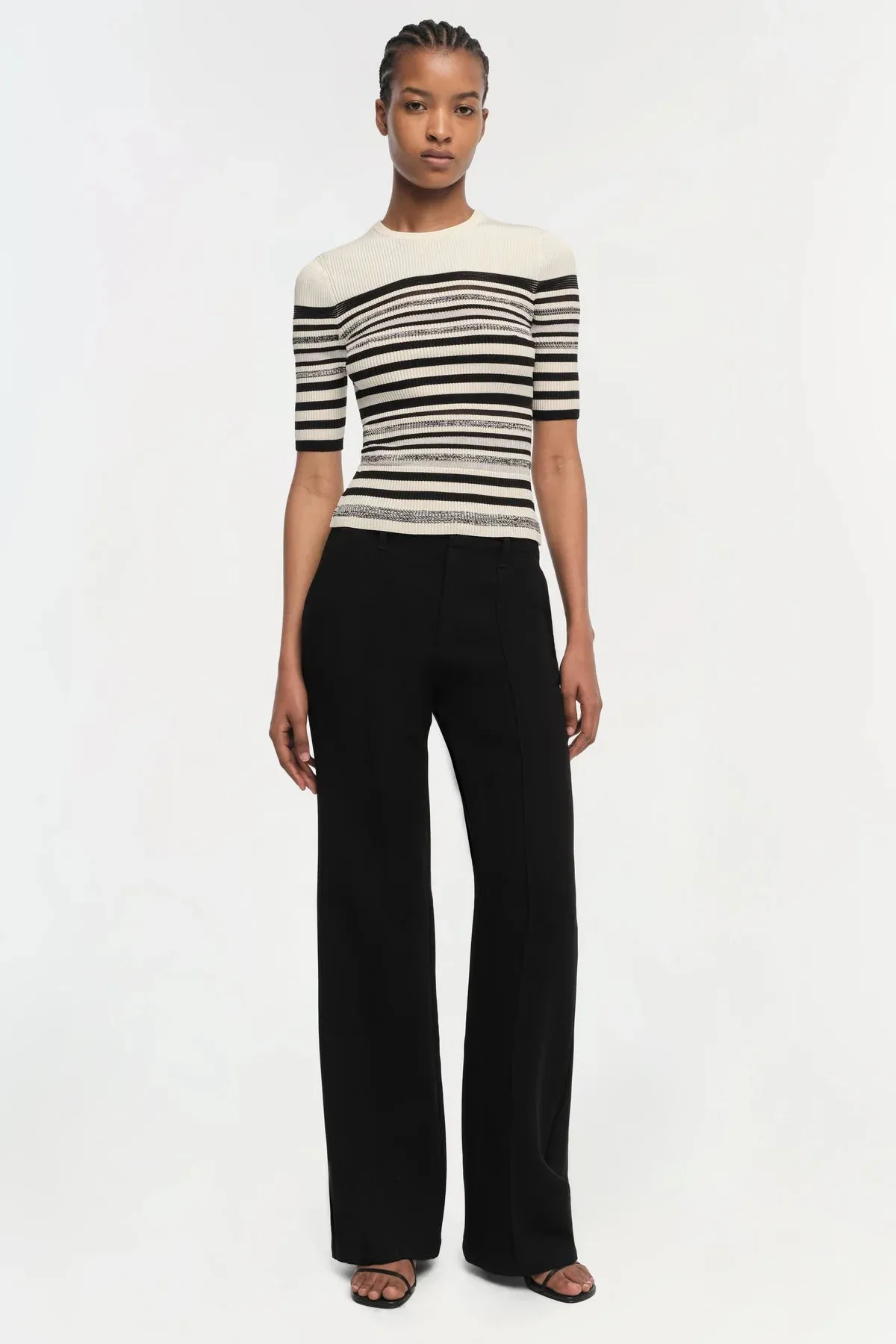 Jonathan Simkhai Elena Short Sleeve Top in Black Stripe