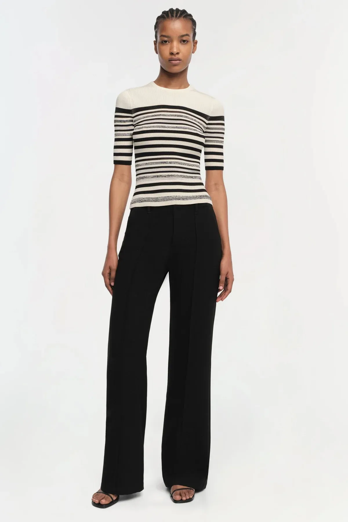 Jonathan Simkhai Elena Short Sleeve Top in Black Stripe