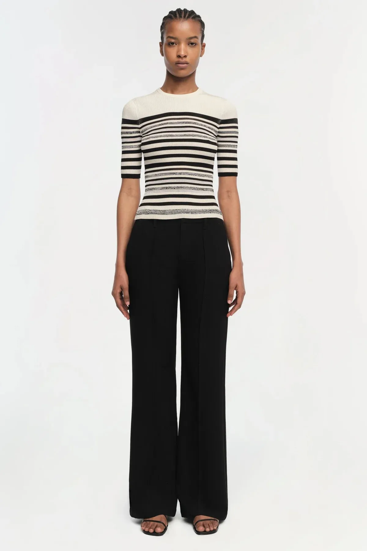 Jonathan Simkhai Elena Short Sleeve Top in Black Stripe