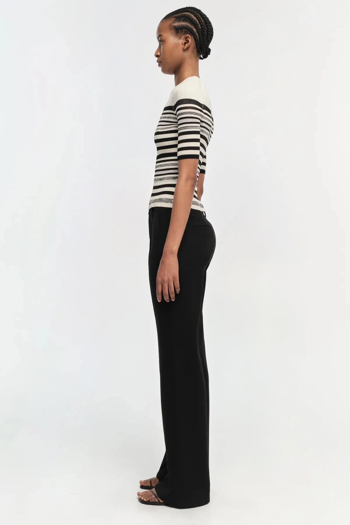 Jonathan Simkhai Elena Short Sleeve Top in Black Stripe