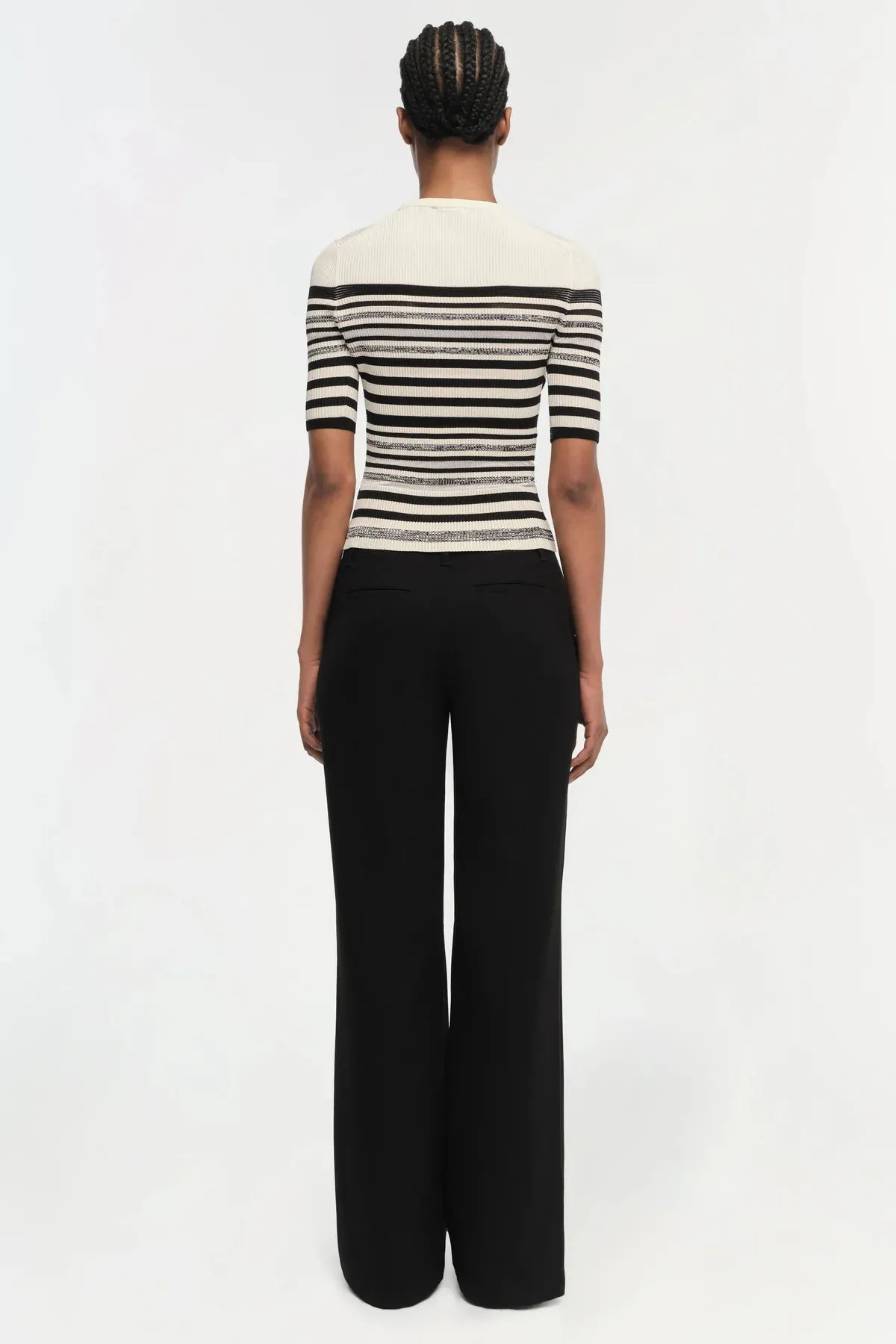 Jonathan Simkhai Elena Short Sleeve Top in Black Stripe