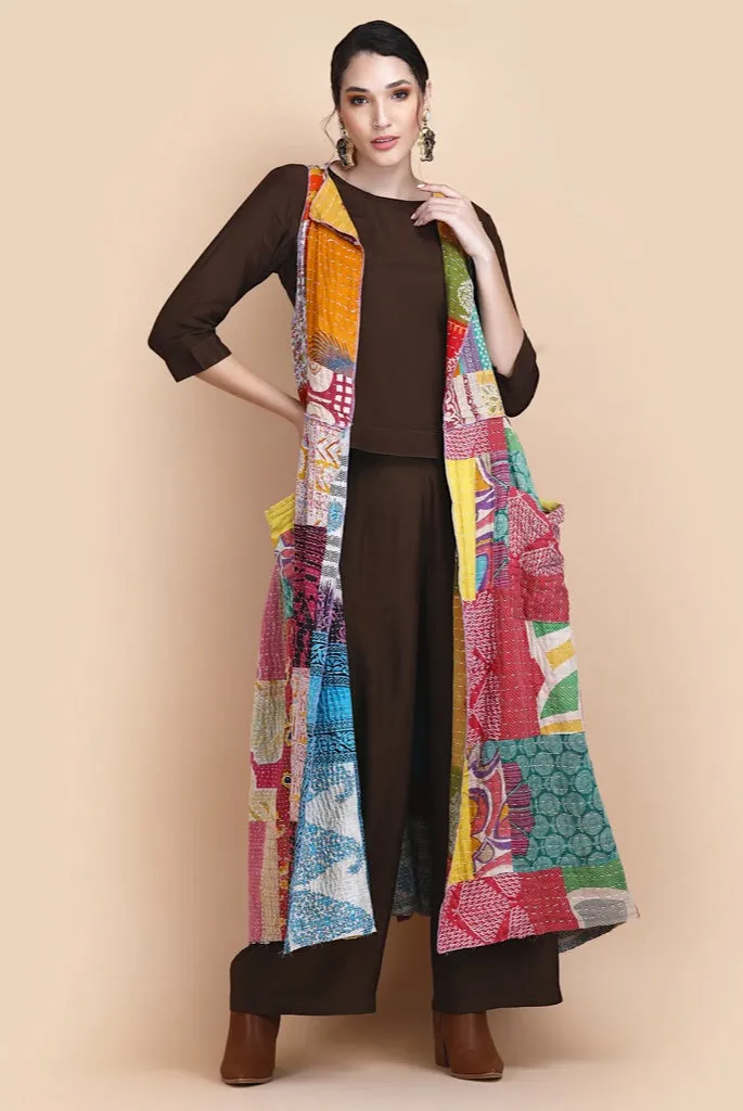 Kami Kantha Maxi Trench Coat - Anannasa